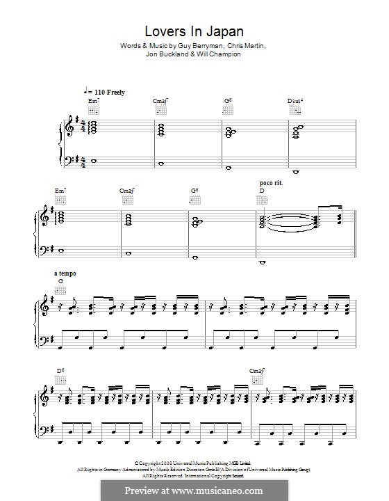 Lovers in Japan (Coldplay): Para vocais e piano (ou Guitarra) by Chris Martin, Guy Berryman, Jonny Buckland, Will Champion