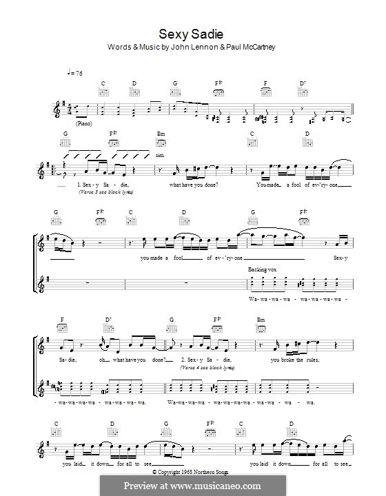 Sexy Sadie (The Beatles): melodía,letras e acordes by John Lennon, Paul McCartney