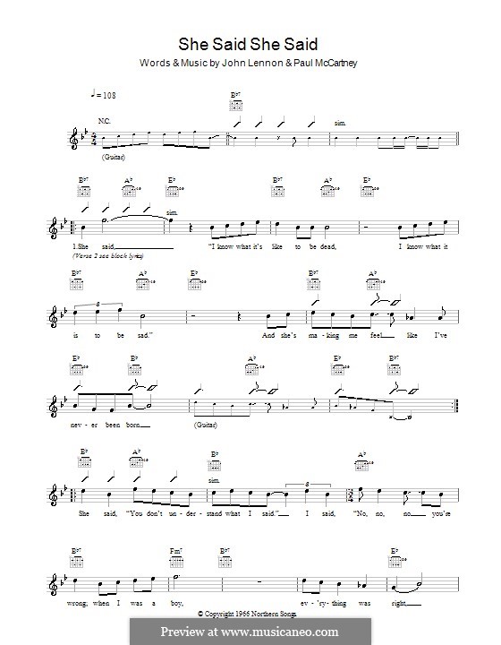 She Said She Said (The Beatles): melodía,letras e acordes by John Lennon, Paul McCartney