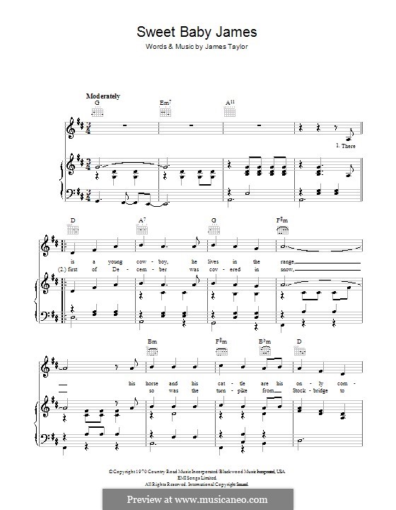 Sweet Baby James: Para vocais e piano (ou Guitarra) by James Taylor