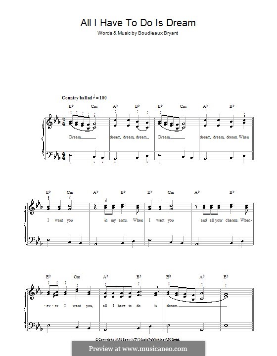 All I Have To Do Is Dream (The Everly Brothers): Facil para o piano by Boudleaux Bryant