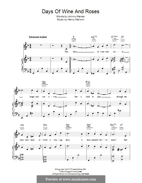 Days of Wine and Roses: Para vocais e piano (ou Guitarra) by Henry Mancini
