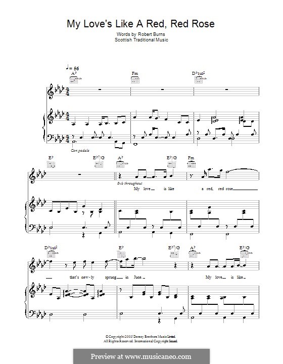 My Love is Like a Red, Red Rose: Para vocais e piano (ou Guitarra) by folklore