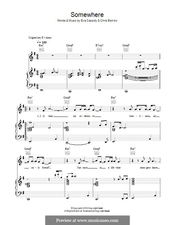 Somewhere (Eva Cassidy): Para vocais e piano (ou Guitarra) by Chris Biondo