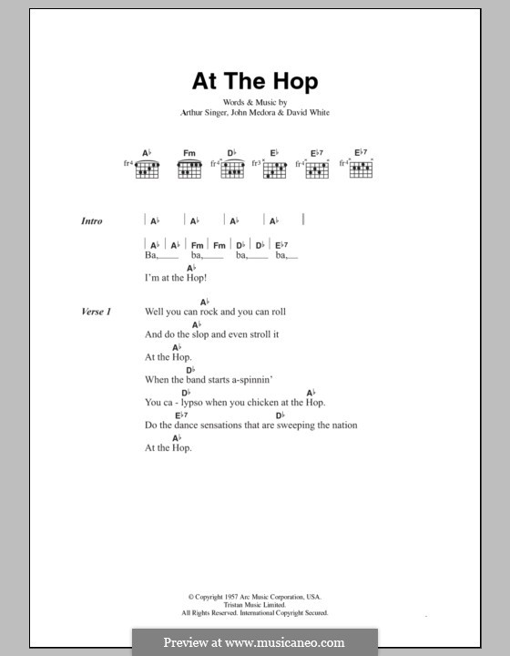 At the Hop (Danny & The Juniors): Letras e Acordes by Arthur Singer, David White, John Medora