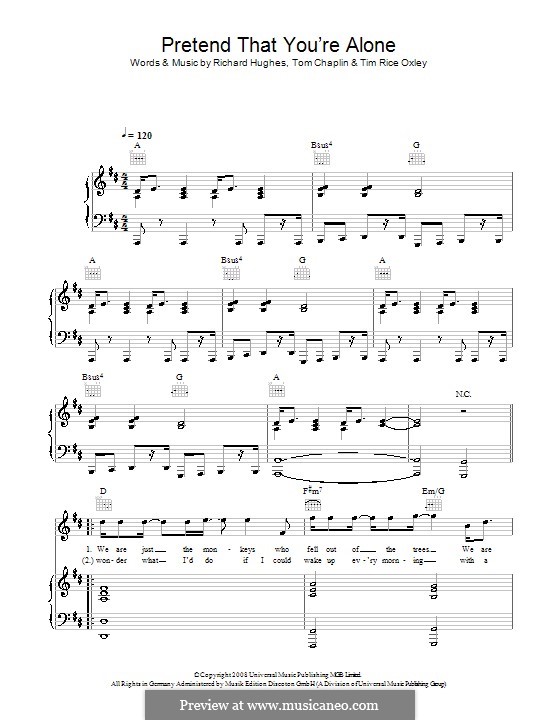 Pretend That You're Alone (Keane): Para vocais e piano (ou Guitarra) by Richard Hughes, Tim Rice Oxley, Tom Chaplin