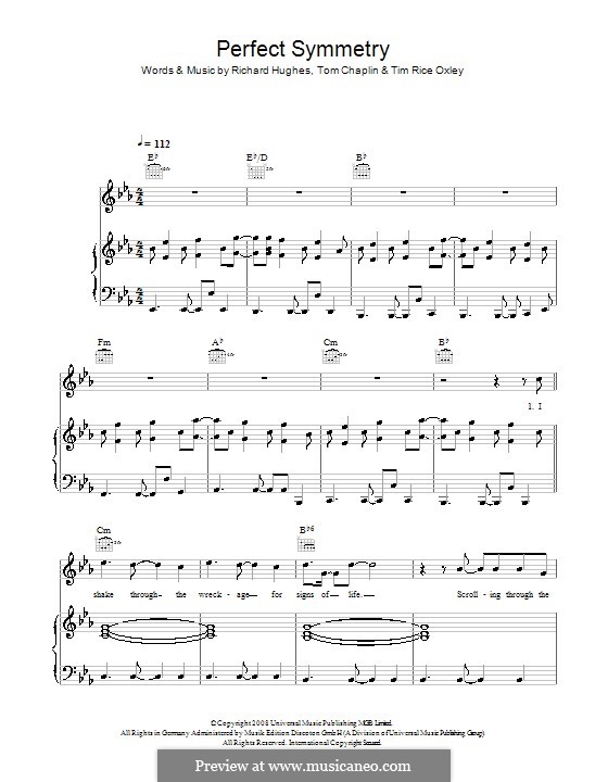 Perfect Symmetry (Keane): Para vocais e piano (ou Guitarra) by Richard Hughes, Tim Rice Oxley, Tom Chaplin