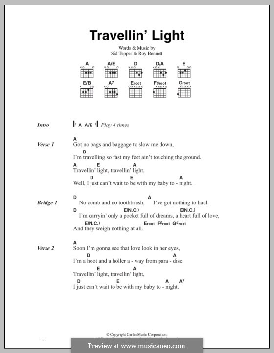 Travellin' Light (Cliff Richard): Letras e Acordes by Roy C. Bennett, Sid Tepper