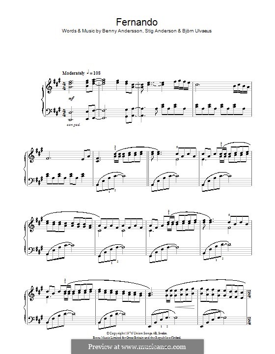 Fernando (ABBA): Para Piano by Benny Andersson, Björn Ulvaeus, Stig Anderson