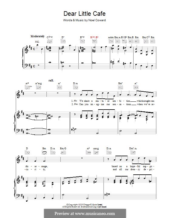 Dear Little Cafe: Para vocais e piano (ou Guitarra) by Noel Coward