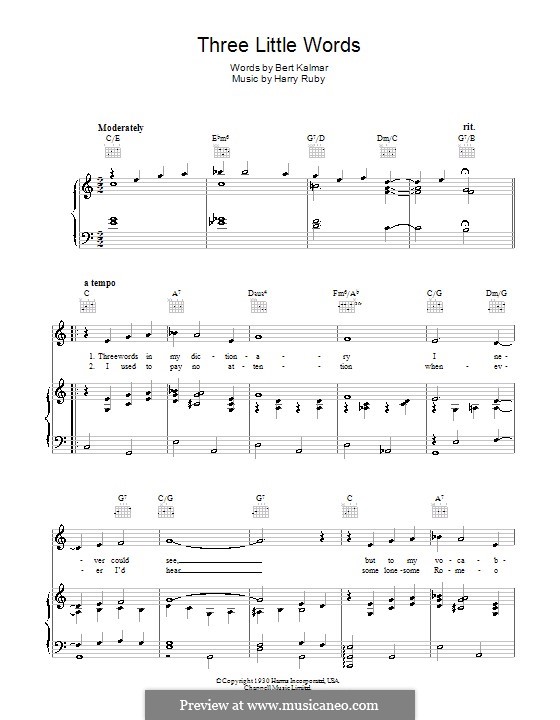 Three Little Words: Para vocais e piano (ou Guitarra) by Harry Ruby