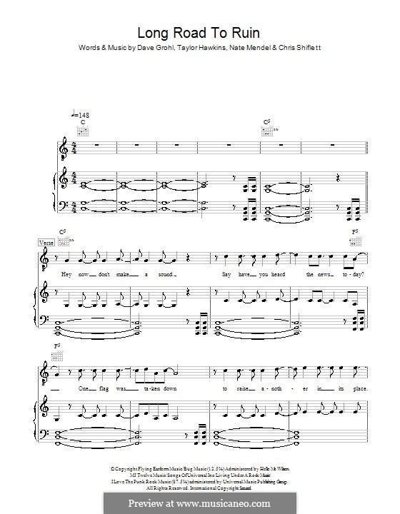 Long Road to Ruin (Foo Fighters): Para vocais e piano (ou Guitarra) by Christopher Shiflett, David Grohl, Nate Mendel, Taylor Hawkins