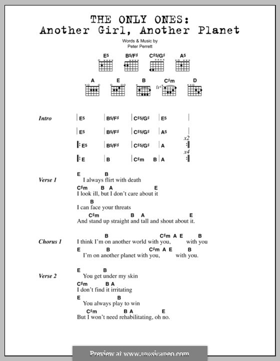 Another Girl, Another Planet: Lyrics and chords (The Only Ones) by Peter Perrett