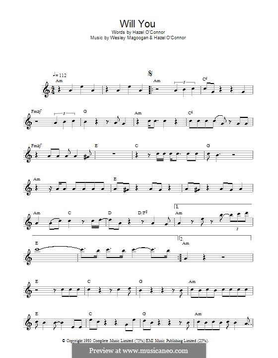 Will You (Hazel O'Connor): para flauta by Wesley Magoogan