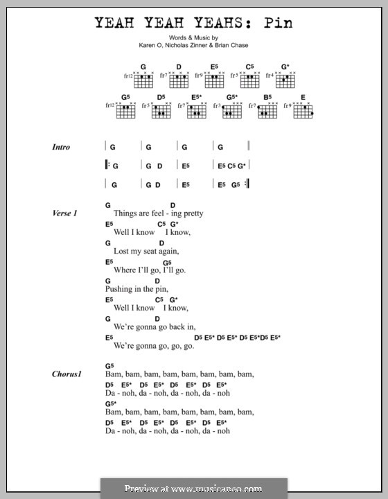 Pin (Yeah Yeah Yeahs): Letras e Acordes by Brian Chase, Karen O, Nicholas Zinner