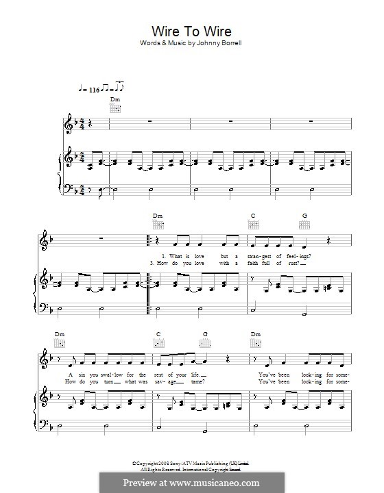 Wire to Wire (Razorlight): Para vocais e piano (ou Guitarra) by Johnny Borrell