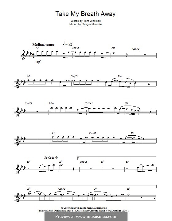 Take My Breath Away (Berlin): para flauta by Giorgio Moroder