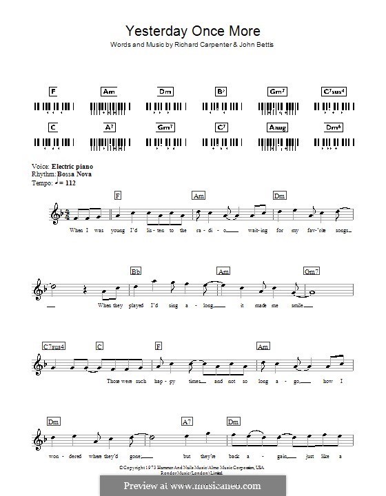 Yesterday Once More (Carpenters): para teclado by John Bettis, Richard Carpenter
