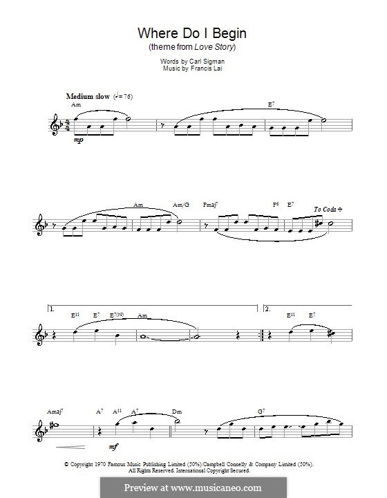 Where Do I Begin (Theme from Love Story): para flauta by Francis Lai