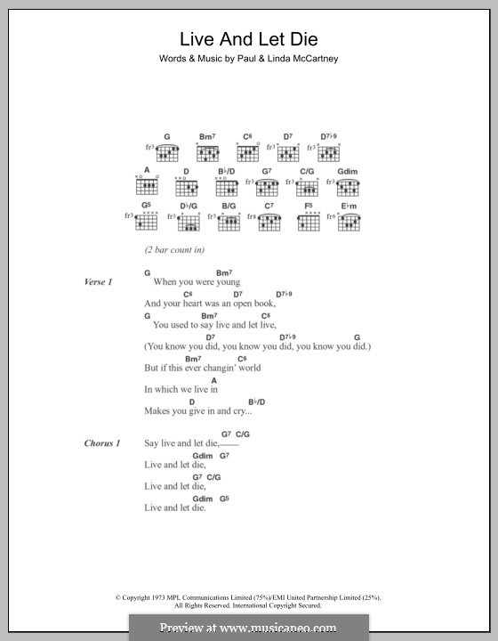 Live and Let Die (Wings): Letras e Acordes by Linda McCartney, Paul McCartney