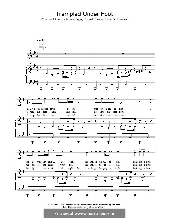 Trampled Underfoot (Led Zeppelin): Para vocais e piano (ou Guitarra) by John Paul Jones, Jimmy Page, Robert Plant