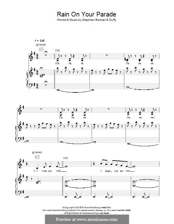 Rain on Your Parade (Duffy): Para vocais e piano (ou Guitarra) by Steve Booker