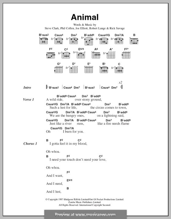 Animal (Def Leppard): Letras e Acordes by Joe Elliott, Phil Collen, Richard Allen, Richard Savage, Robert John Lange, Steve Clark