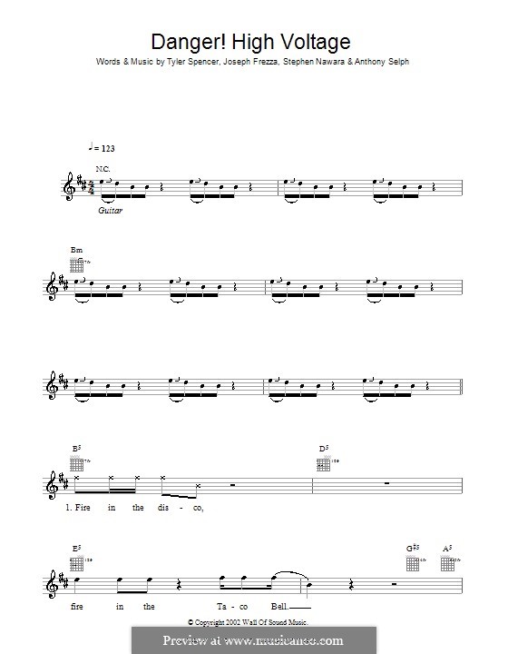 Danger! High Voltage (Electric Six): melodía,letras e acordes by Anthony Selph, Joseph Frezza, Stephen Nawara, Tyler Spencer