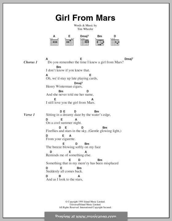 Girl from Mars (Ash): Letras e Acordes by Tim Wheeler