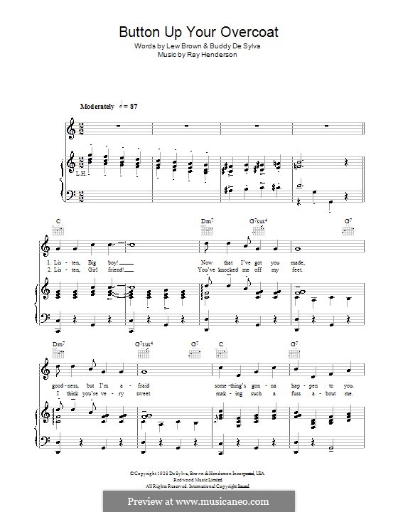 Button Up Your Overcoat (Ruth Etting): Para vocais e piano (ou Guitarra) by Buddy Gard DeSylva, Ray Henderson, Lew Brown