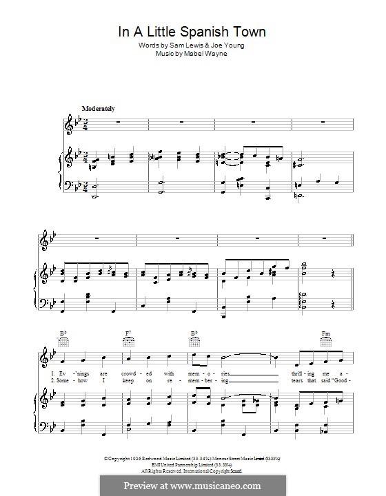 In a Little Spanish Town ('Twas on a Night Like This): Para vocais e piano (ou Guitarra) by Mabel Wayne