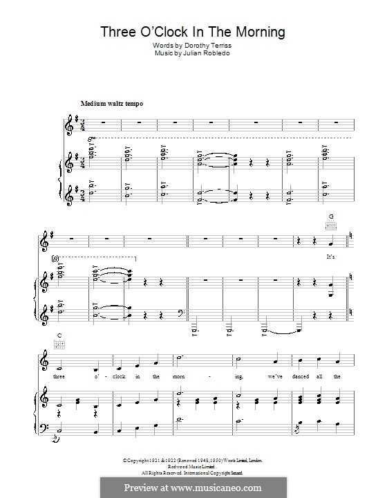 Three O'Clock in the Morning: Para vocais e piano (ou Guitarra) by Julian Robledo