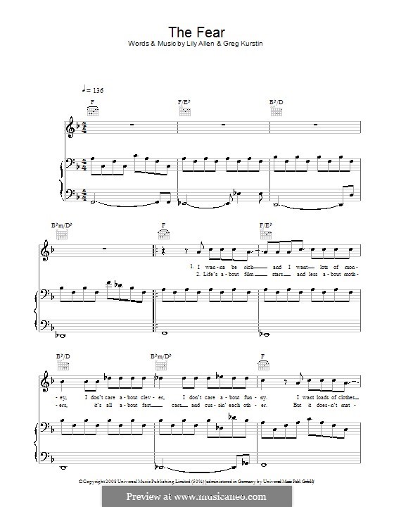 The Fear: Para vocais e piano (ou Guitarra) by Greg Kurstin, Lily Allen