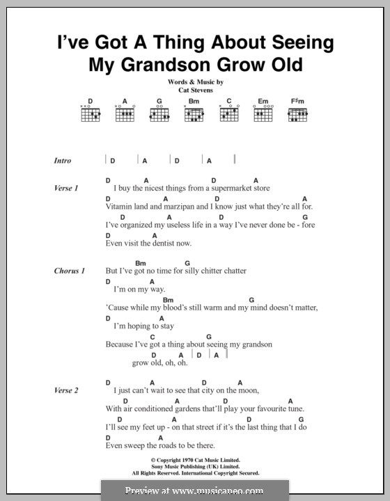 I've Got a Thing About Seeing My Grandson Grow Old: Letras e Acordes by Cat Stevens