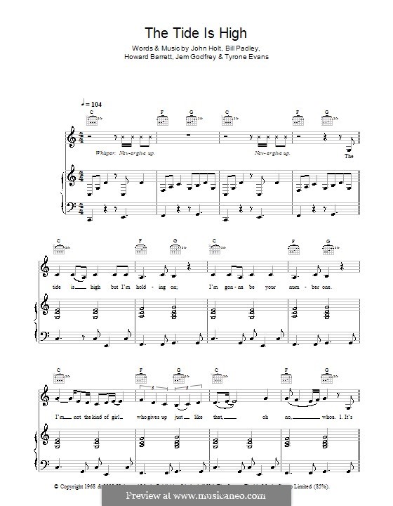 The Tide is High (Get the Feeling): For voice and piano or guitar (Atomic Kitten) by Bill Padley, Howard Barrett, Jeremy Godfrey, John Holt, Tyrone Evans