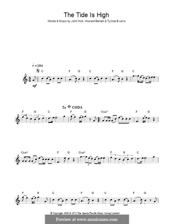 The Tide is High (Blondie): para flauta by Howard Barrett, John Holt, Tyrone Evans