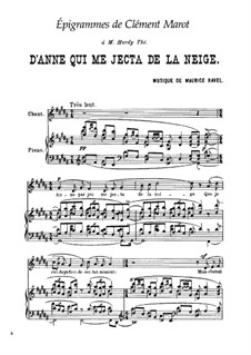 Deux Épigrammes de Clément Marot, M.21, 10: Partitura piano-vocal by Maurice Ravel