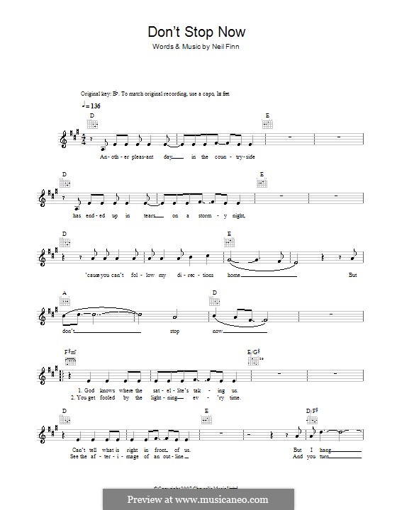 Don't Stop Now (Crowded House): melodía,letras e acordes by Neil Finn
