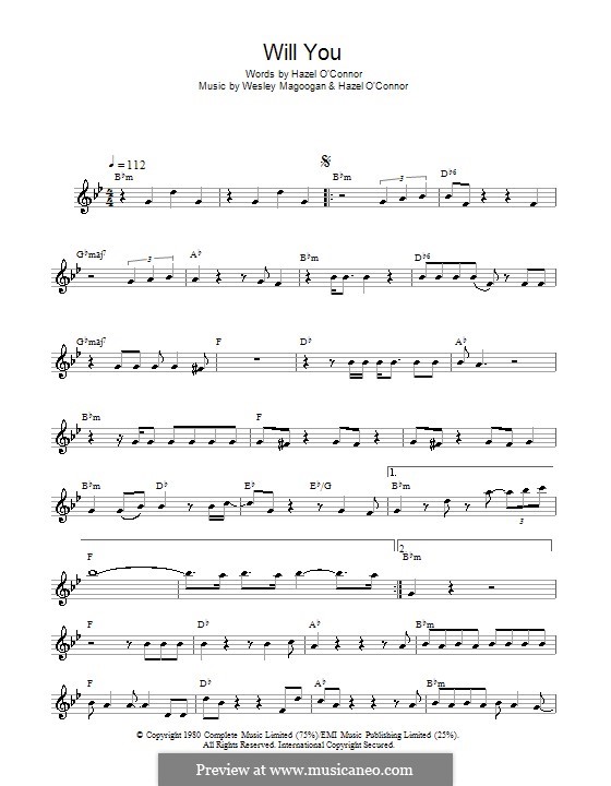 Will You (Hazel O'Connor): para saxofone by Wesley Magoogan