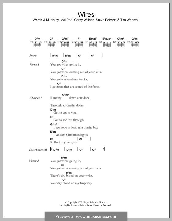 Wires (Athlete): Letras e Acordes by Carey Willetts, Joel Pott, Steven Roberts, Timothy Wanstall