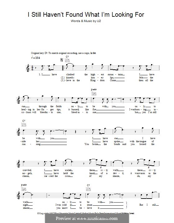 I Still Haven't Found What I'm Looking for: melodía,letras e acordes by U2