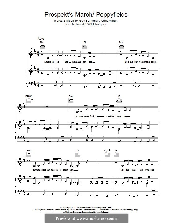 Prospekt's March/Poppyfields (Coldplay): Para vocais e piano (ou Guitarra) by Chris Martin, Guy Berryman, Jonny Buckland, Will Champion