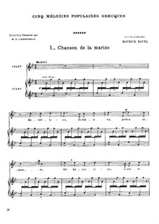 Five Popular Greek Melodies, M.A 9, 10, 4, 5, 11: set completo by Maurice Ravel