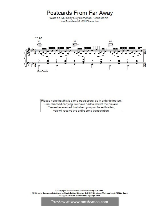 Postcards from Far Away (Coldplay) por C. Martin, G. Berryman, J