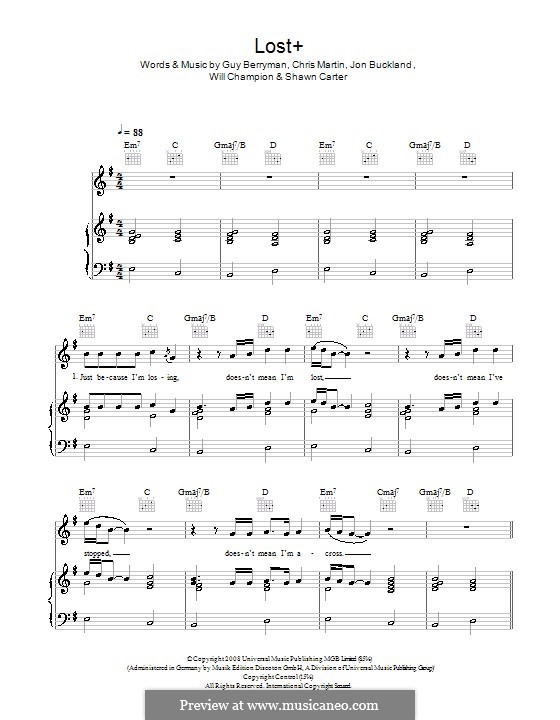 Lost+ (Coldplay feat. Jay-Z): Para vocais e piano (ou Guitarra) by Chris Martin, Guy Berryman, Jonny Buckland, Jay-Z, Will Champion