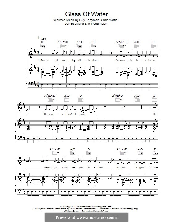 Glass of Water (Coldplay): Para vocais e piano (ou Guitarra) by Chris Martin, Guy Berryman, Jonny Buckland, Will Champion