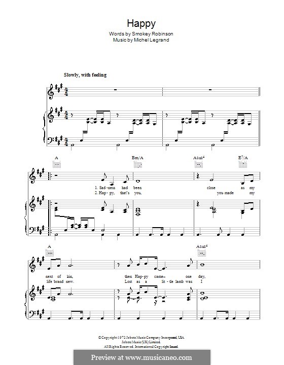 Happy (Love Theme from Lady Sings The Blues) Michael Jackson: Para vocais e piano (ou Guitarra) by Michel Legrand