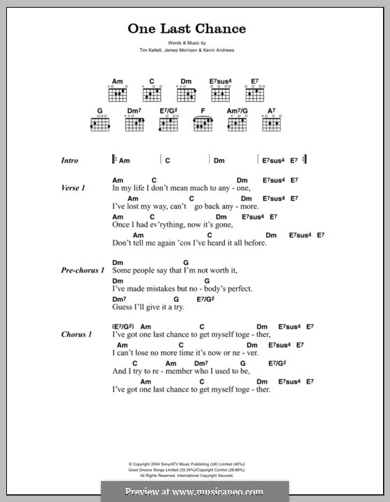 One Last Chance: Letras e Acordes by James Morrison, Kevin Andrews, Tim Kellett