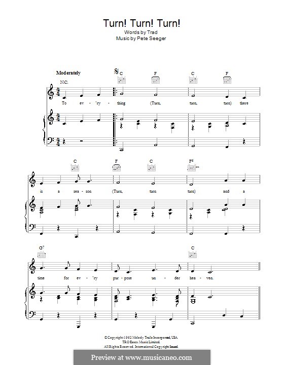 Turn! Turn! Turn! (To Everything There Is a Season): Para vocais e piano (ou Guitarra) by Pete Seeger