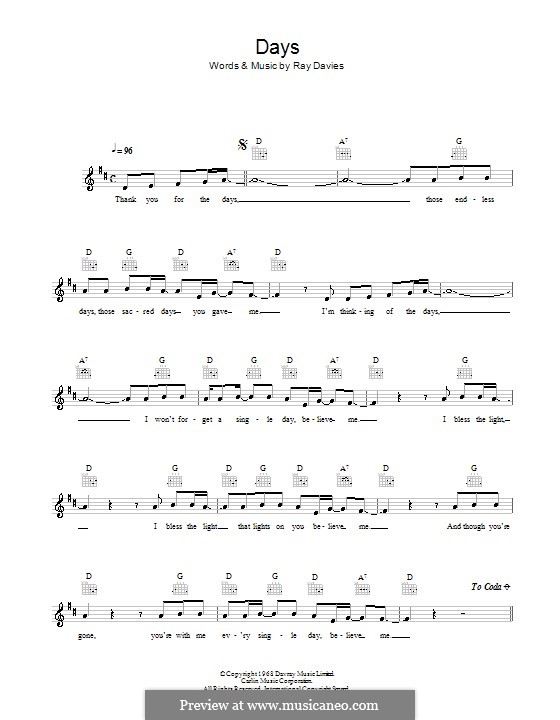Days (The Kinks): melodía,letras e acordes by Ray Davies